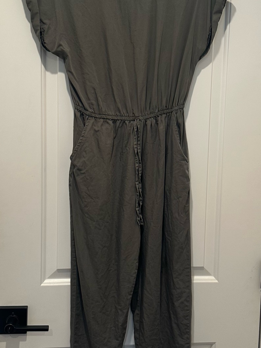 Casual Drawstring Jumpsuit in Olive Gray